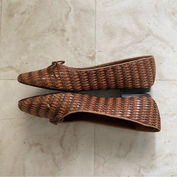 $128 SCHUTZ Arissa Brown Leather Straw Woven Tie Slip-on Ballet Flats Size 9.5B - Picture 6 of 12
